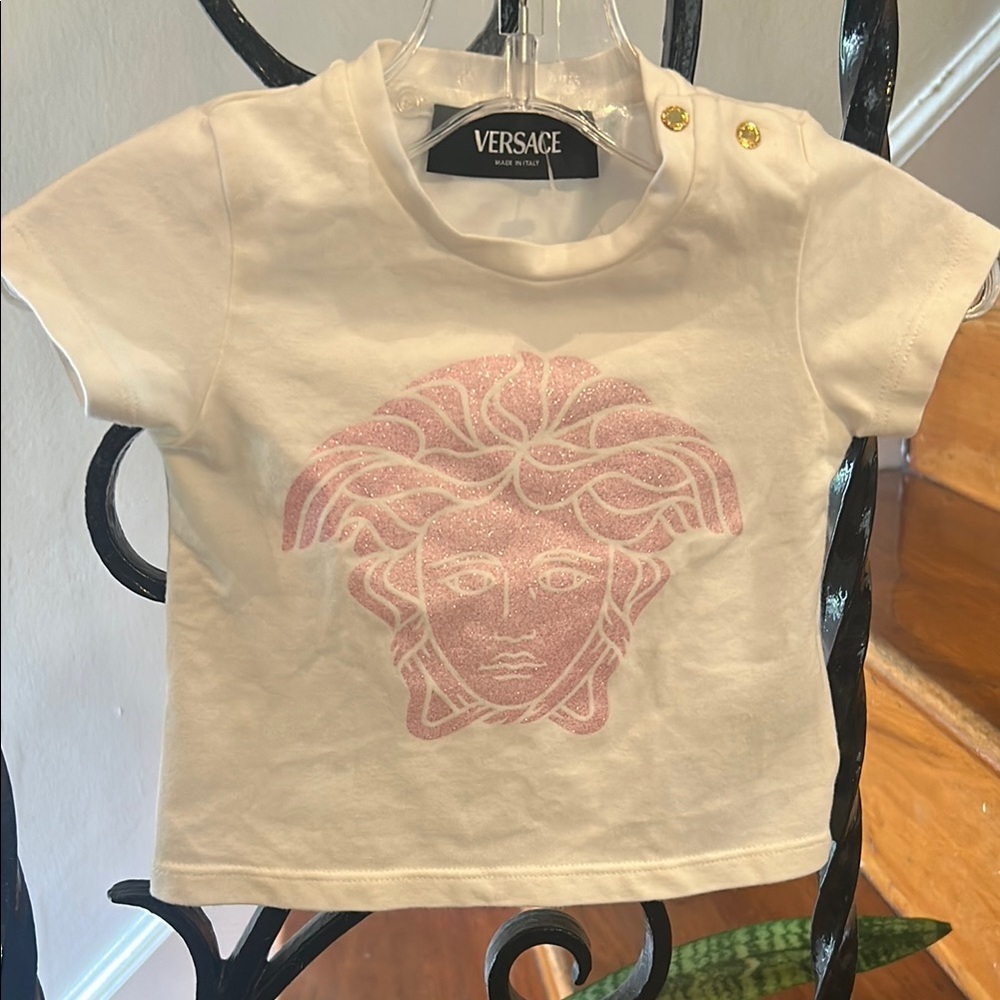 Versace White and Pink Medusa Short Sleeve Tee Baby Like New
